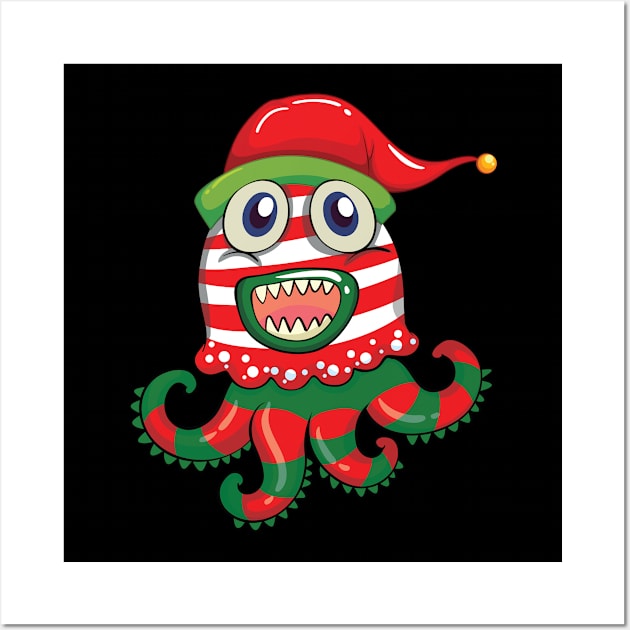 Christmas theme with monster in christmas hat Wall Art by BenHQ